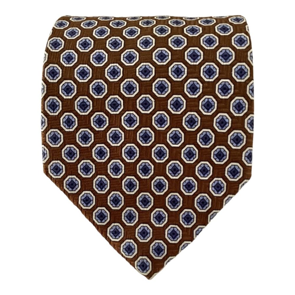 BROOKS BROTHERS 346 Brown Geometric Silk Tie USA 59"-3.7" EC